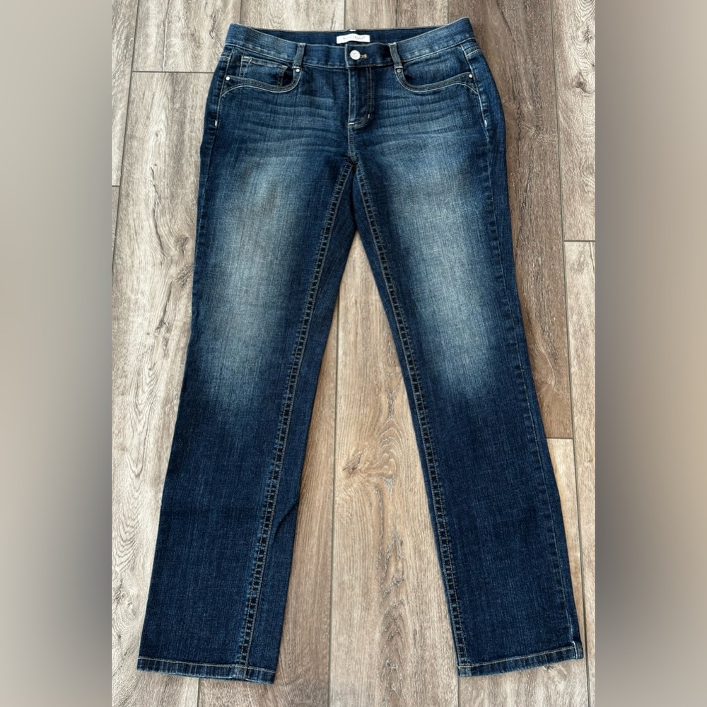 White House Black Market Women’s 8 Noir Jeans Straight-Leg Mid-Rise Denim Blue